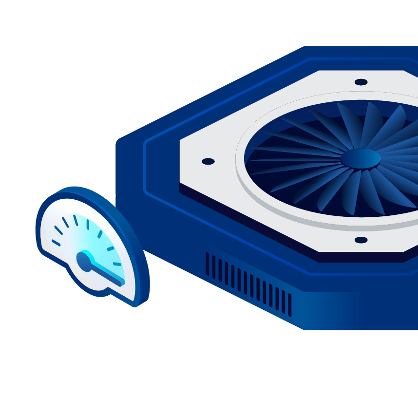 A powerful processor with a speedometer symbolizes accelerated AI development and efficient resource utilization.