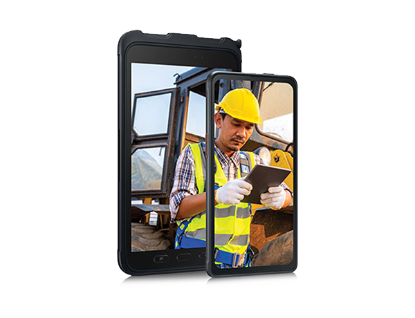 The latest rugged devices from Bell showing an image of a construction worker using a tablet in the field.