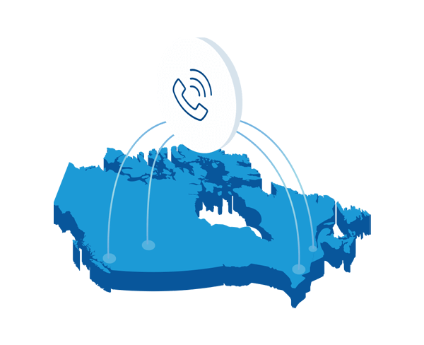 Canada map showing high quality calls with phone icon