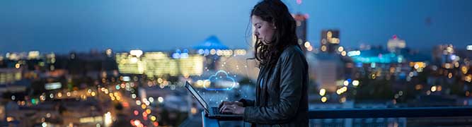 Employee using secure access service edge for remote access to corporate data and applications.