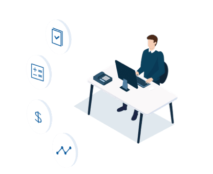 A man sitting on a table with desktop and phone simplifying the operations process