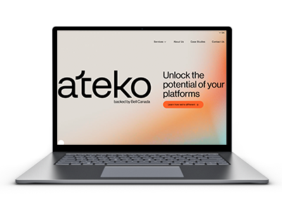 Ateko’s website displayed on a laptop screen.